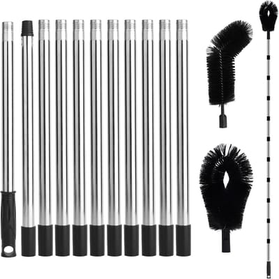Dakgoot Reiniger - Goot Borstel - Bladeren Verwijderen - Verstelbare Lengte - 431cm Uitschuifbaar - Zwart Zilver