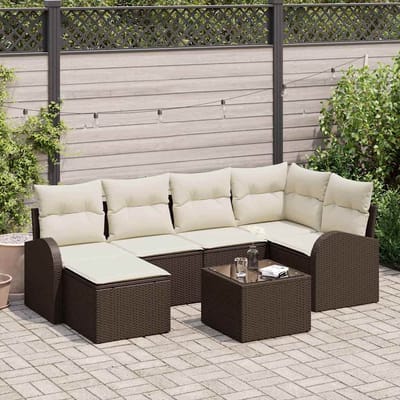 vidaXL - Tuinbank - Set - 7 - st - Bruin - poly - rattan