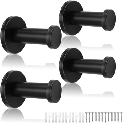 SnelShoppen - 4x Ronde Zwarte Wandhaken 53 mm van Roestvrij Staal - Sterke en Duurzame Haak voor Badkamer, Woonkamer en Keuken - Tot 10 kg Belastbaar