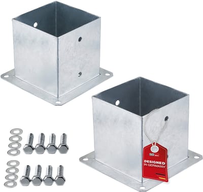 SOTECH SET van 2 opschroefbare ankers, vierkant 140 x 140 mm, 152 mm hoog, vuurverzinkt staal, grondcontactdoos voor vierkant hout - ideaal voor buitengebruik