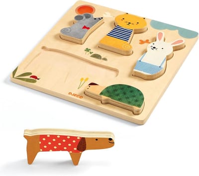 Houten Steekpuzzel - Insteekpuzzel Kinderen - Ontwikkeling Vaardigheden - Vrolijke Woodypets Figuren - 20 x 20 cm - Meerkleurig