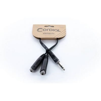 Cordial 14882 Jackplug Audio Y-adapter [1x Jackplug male 6,3 mm (stereo) - 2x Jackplug female 6,3 mm (stereo)] 0.30 m Zwart PVC-mantel, Tweelingkabel