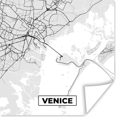 Poster Venetië - Stadskaart - Plattegrond - Zwart Wit - Kaart - 100x100 cm XXL
