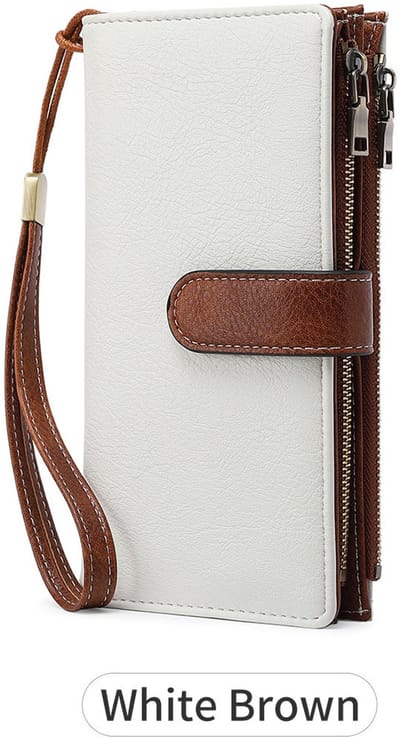 RFID drievoudige lange portemonnee - Retro multifunctioneel - Damesportemonnee - Clutch - Portemonnee - Muntzakje - Dames Portemonnee - Pasjeshouder - Creditcardhouder-Wit bruin