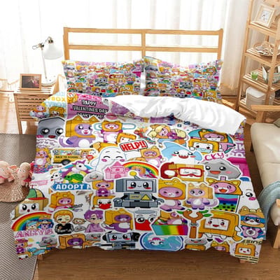 Lankybox Foxy Boxy Schattig Cartoon 3D-geprint beddengoed Queen beddengoedset Aangepaste King size beddengoedset Zacht en comfortabel AU Double(180x210cm)