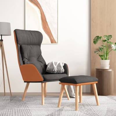 vidaXL - Relaxstoel - met - voetenbankje - kunstleer - en - stof - donkergrijs