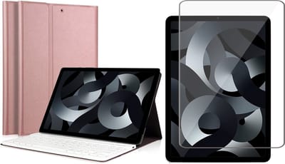 Hoes met toetsenbord geschikt voor iPad Pro 11 / Air 10.9 - Screen Protector GlassGuard - 2018 / 2020 / 2021 / 2022 - Keyboard Book Case Cover Hoesje Rose & Screenprotector