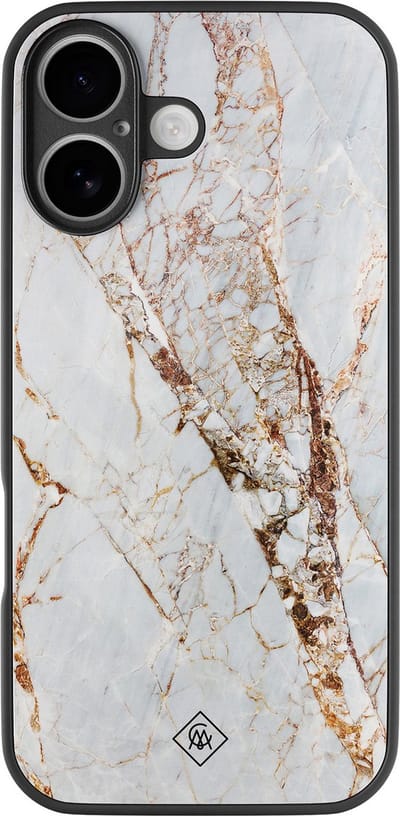 Casimoda® hoesje - Geschikt voor iPhone 16 - Marmer Goud - Luxe Hard Case Zwart - Backcover telefoonhoesje - Goudkleurig
