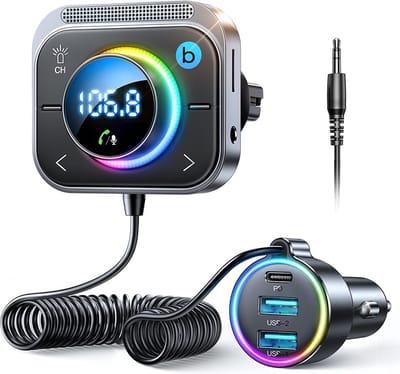 DrPhone BC21 Bluetooth 5.3 FM-Transmitter Autolader - Adapter - PD USB C + 2 x Qualcomm 3.0 poorten – Diepe Bass optie - Ventilatie houder met LED licht