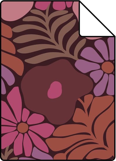 Proefstaal ESTAhome behang bloemen in Matisse stijl roze, paars en terracotta - 26.5 x 21 cm - 131136-S