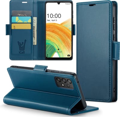Hoesje geschikt voor Samsung Galaxy A33 - HyperCase Book Cover Kunstleer Blauw