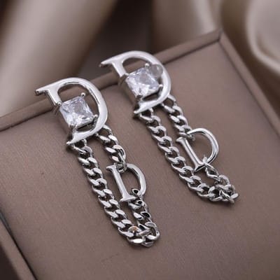 Korea Mode Sieraden Luxe Letter D Vierkante Zirkonia Ketting Oorbellen Elegante Vrouwen Prom Party Accessoires zilver