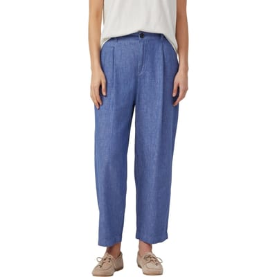 s.Oliver - female - Pantalon van linnenmix met elastische tailleband en kruispijp