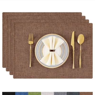 Dailygoods- Placemats Afwasbaar 4-delig Set - Hittebestendige Placemat - Antislip Dubbelzijdig - Kunststof - Bruin - Tafeldekentjes - Tafelmat