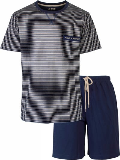 MEQ Heren Shortama - Gestreept Dessin - Ronde Hals - Blauw - Maat S