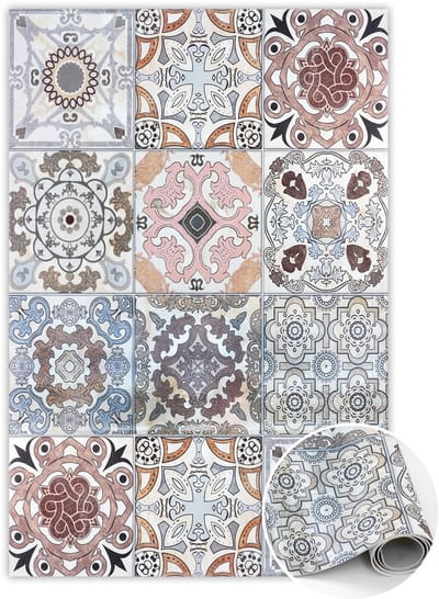 Tulup Vinyl Tapijt - Portugese tegels Vinylmat - 60 x 90 cm - Veelkleurig PVC Floor Mat - PVC Vloer Mat - Vloerkleed Vinyl - Slaapkamertapijt - Keukentapijt