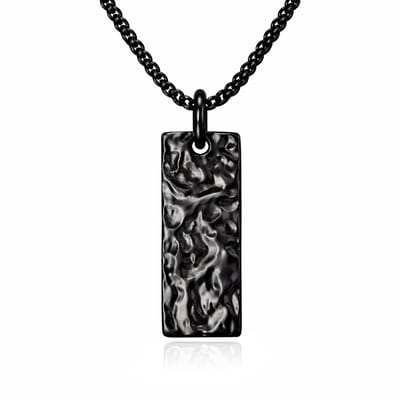 Mendes Zwarte Heren Ketting met Rechthoekige Hamerslag Hanger