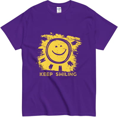 Positief T Shirt met Tekst: Blijf Lachen - Lachende Smiley Afbeelding - Dames Heren - Paars - S