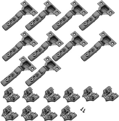 10 x T45-scharnier met gedempte middenanslag, incl. montageplaat + schroeven, zwart