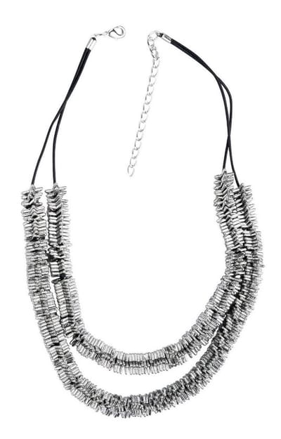 Behave - Korte koordketting met kunststof sterren, antiek zilverkleur - 42 cm + 7,5 cm verlengketting