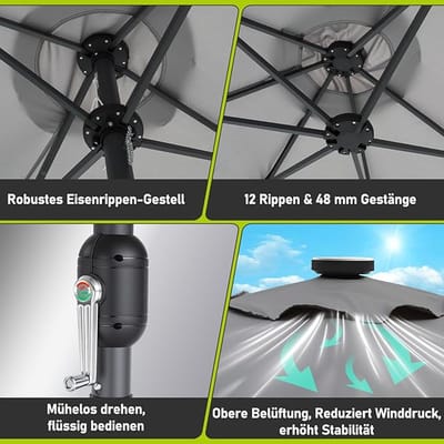 Tuinparasol Bellavero 200 cm – Ronde Balkon- & Terrasparasol met Kruklift en 30° Kantelbaar – UPF 50+ Polyester, Waterafstotend – Robuust Stalen Frame – Beige, Outdoor Schaduw voor Tuin, Zwembad & ...