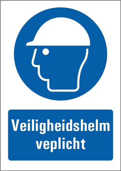 Veiligheidshelm verplicht bord met tekst 148 x 210 mm