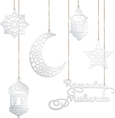 Famanu – 6st Ramadan Decoraties -Acryl Ramadan Kareem Decoratie Mubarak Decoraties Windlicht Maan Stervormig Ramadan Decor voor Hangend Aan Muren