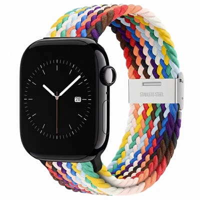 Gemengde kleur nylon horlogebandje geschikt voor Apple Watch dames en heren 42mm (serie 1 / 2 / 3) / 44 mm / 45 mm / 46 mm (serie 10 / 11) / 49 mm (Ultra / Ultra 2), elastisch gevlochten smartwatch bandje zonder gesp, stretch vervangend bandje