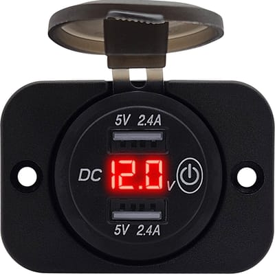 ProRide 12V USB Stopcontact 2 Poorten Inbouw met Schakelaar/Voltmeter - 5V/2.4A - USB Autolader, Boot en Camper - Complete set - Rood