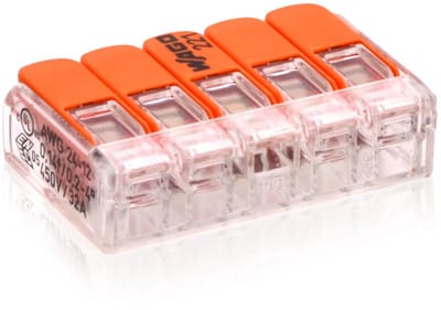 Klemmenblok 5-voudig - Verbindingsklemmen Splicing connector - Elektrische verbindingen - Compact en universeel - 50 stuks - Oranje transparant