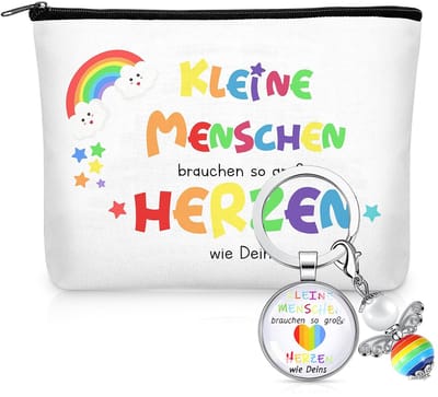 Allecto - Afscheidsgeschenken - Sleutelhanger met parelengel - Make-uptas - Bedankje voor leraren - Uniseks - Geschikt voor kleuterschool