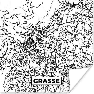 Poster Grasse - Plattegrond - Kaart - Frankrijk - Stadskaart - Zwart wit - 100x100 cm XXL