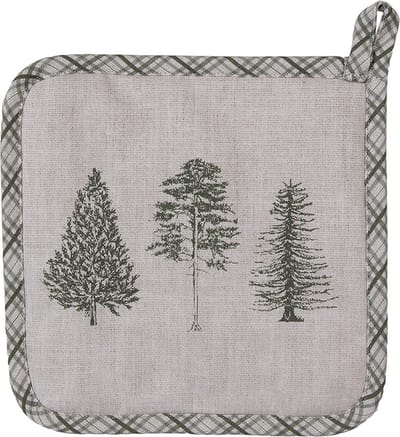 Clayre & Eef Pannenlap 20x20 cm Beige Groen Katoen Dennenbomen