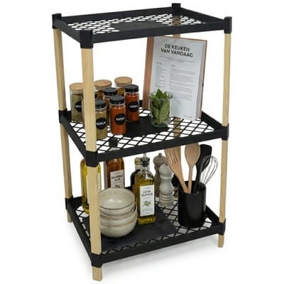 Gerimport kast met 3 planken - hout / zwart - 45 x 79 cm - badkamer / keuken - opbergen