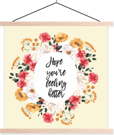 Posterhanger incl. Poster 40x40 cm - Schoolplaat - Sterkte - Quotes - Plant - Hope - Textielposter - Blanke latten