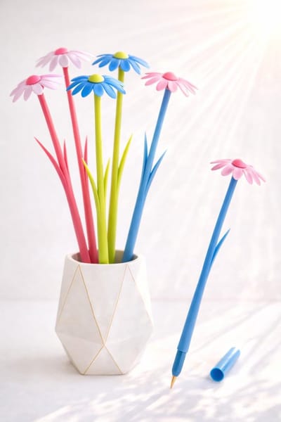 Dailygoods- Balpennen set van 5 - Kleurveranderende bloemen - Siliconen grip - Creatieve pennen - Bureaudecoratie - Perfect voor lange schrijfsessies - Schrijfpennen
