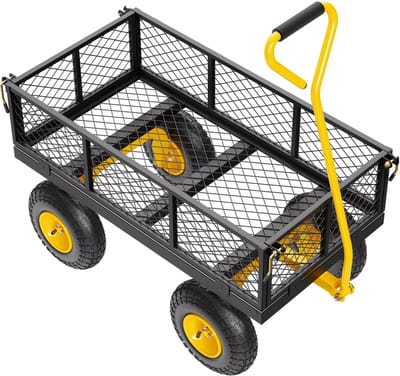 Tuin Kar, 227 Kg Draagvermogen - Stalen Constructie - 25 Cm All-Terrain Banden - Verwijderbare Netten Zijden - 180° Draaibare Handgreep