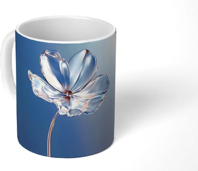 Mok - Koffiemok - Blauw - Bloem - Glazen - Sierlijk - Mokken - 350 ML - Beker - Koffiemokken - Theemok
