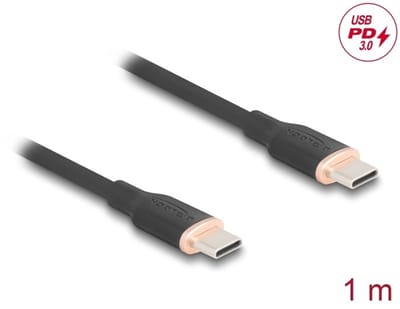 Delock USB 2.0 Cable USB Type-C™ male to male PD 3.0 60 W 1 m black Silicone