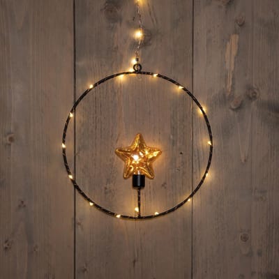 Anna's Collection LED cirkel met sterlampjes 30 lampjes zwart