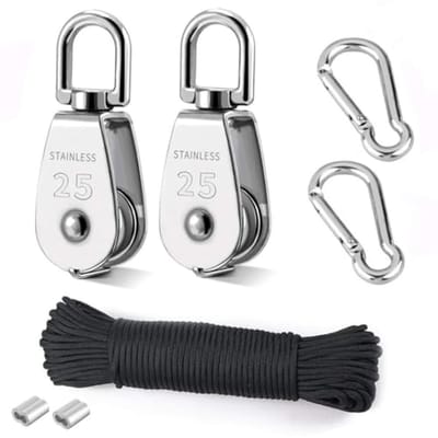 Kabelkatrolset 25mm met Touwen en Karabijnhaken - Draagkracht 150kg