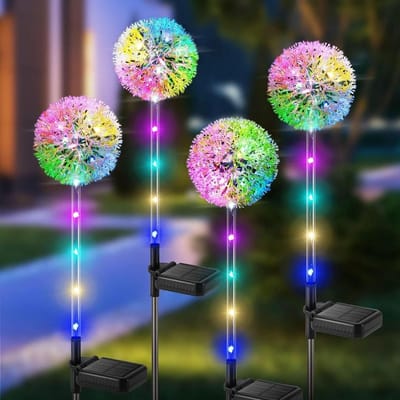 GELLDG Solar tuinverlichting - Paardenbloem solarverlichting voor buiten - Met gekleurde LED-lampjes - IP65 waterdichte solar bloemverlichting - Geschikt voor gazons, balkons en tuindecoratie; een geweldig cadeau voor dames - 4 stuks