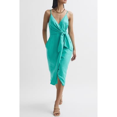 Reiss Esme Linen Midi Dress Aqua Size: 8 | Midi Dresses Outlet | Dames | Blauw