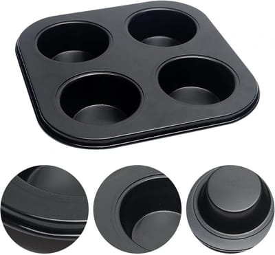 Bakvorm voor 4 Muffins en Cupcakes - Non-Stick Koolstofstaal Bakplaat - Zwart