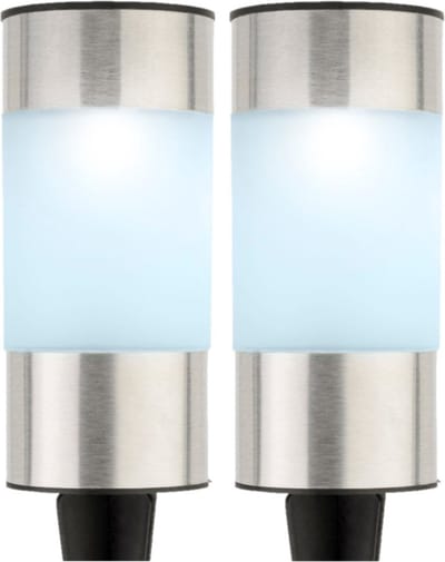 Set van 4x stuks solar tuinlamp/prikspot cilinder op zonne-energie 14 cm - koel wit - prikspots tuinverlichting