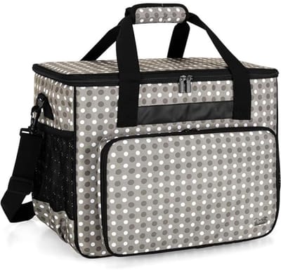 Thuys – Naaimachine Tas – Voor Beginners – Mini – Met Voetpedaal – 42cm x 22xm x 32cm – Grijze Stippen