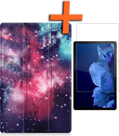 Hoesje - Geschikt voor Lenovo Tab P11 - Met Screenprotector - Trifold Bookcase - Hard Cover - Hardcover Book Case - Tablet Hoes - Galaxy