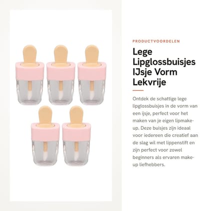Dailygoods- Lipglossbuisjes 5 stuks - IJsje Vorm - Lekvrije Doppen - Kunststof - 5 ml - Perfect voor Zelfgemaakte Lippenmake-up - Lippenstiftbuisjes
