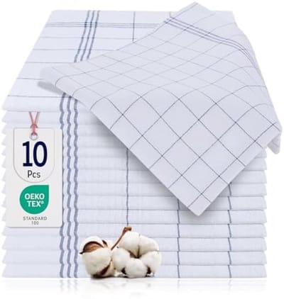 Theedoeken Set van 10 - 100% Katoen Keukenhanddoeken - Super Absorberend - OEKO-TEX Gecertificeerd - Met Ophanglus - 50x70 cm - Blauw