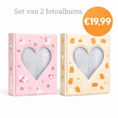 Set van 2 Polaroid Fotoalbums – Roze & Beige – Hartvormig Venster – Voor Instax Mini Foto’s